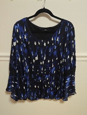 AGB Blue, Black & White Abstract Print Blouse